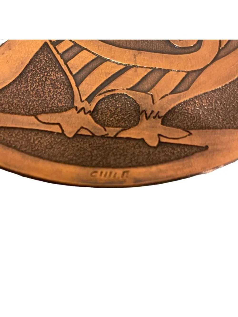 Set of Vintage Etched Copper Chilean Art Plates Folk Art Modernist Birds